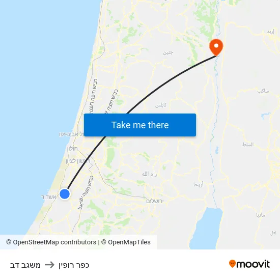 משגב דב to כפר רופין map
