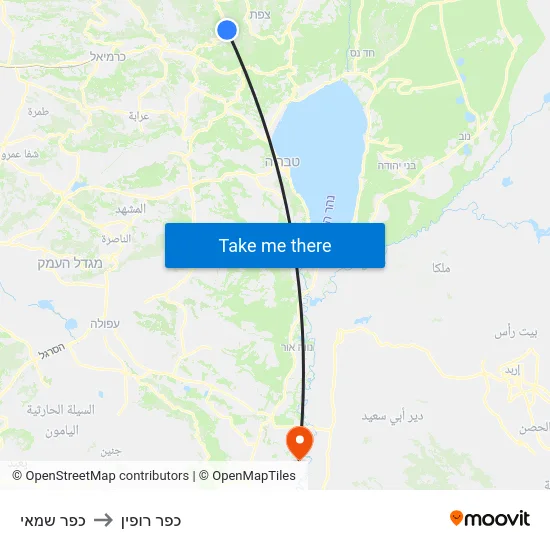 כפר שמאי to כפר רופין map