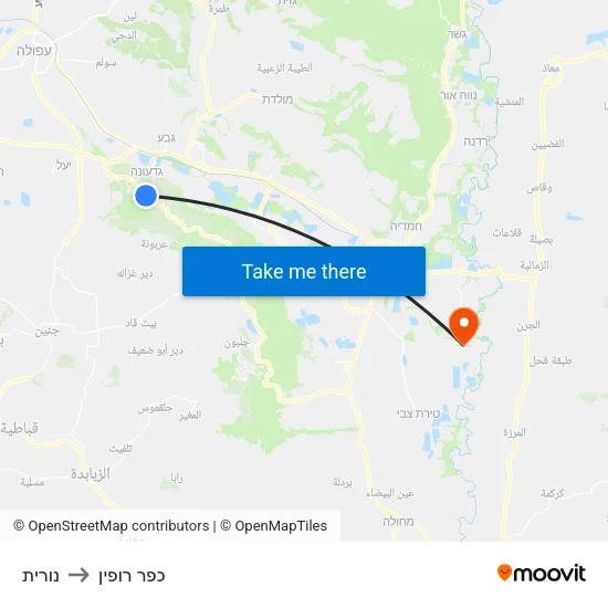 נורית to כפר רופין map