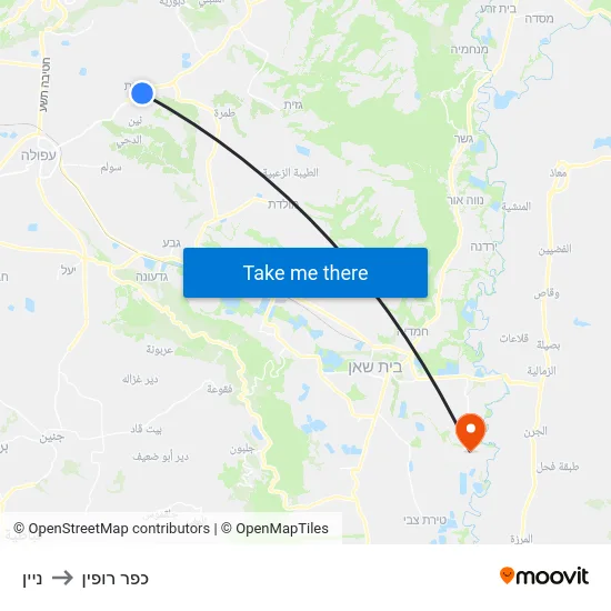 ניין to כפר רופין map