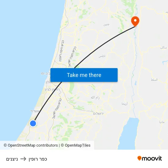 ניצנים to כפר רופין map
