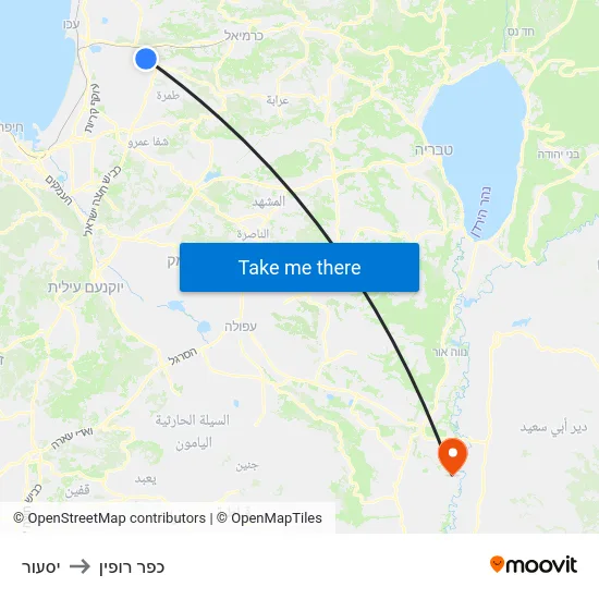 יסעור to כפר רופין map