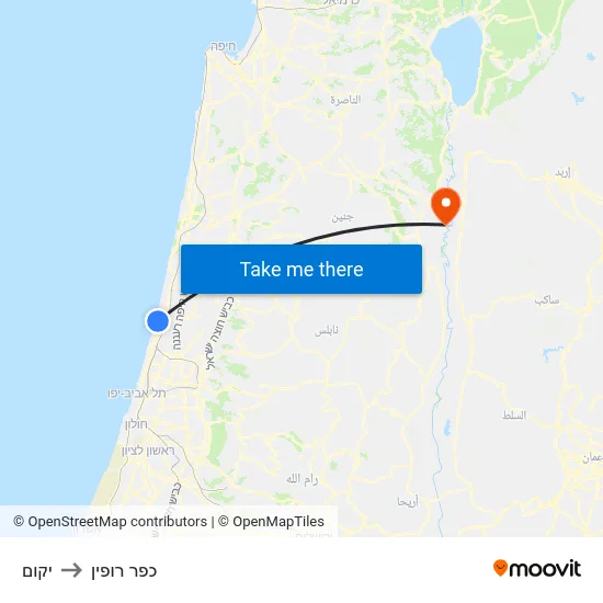 יקום to כפר רופין map