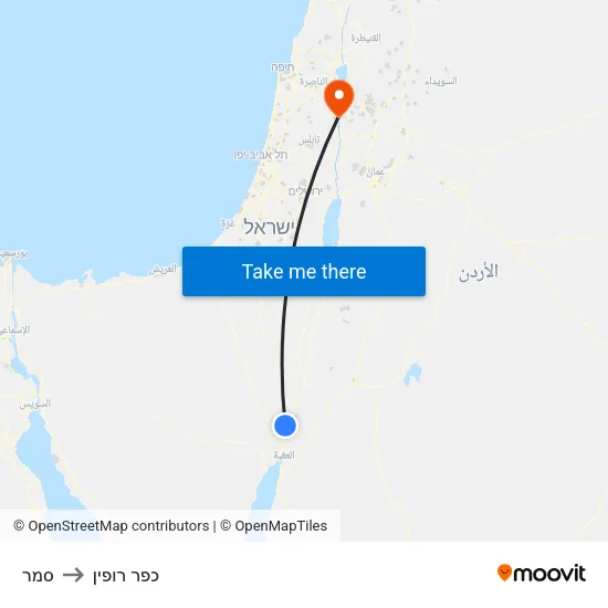 סמר to כפר רופין map