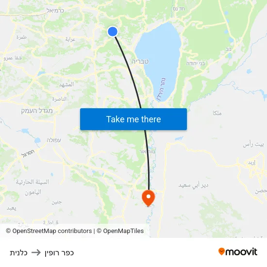 כלנית to כפר רופין map