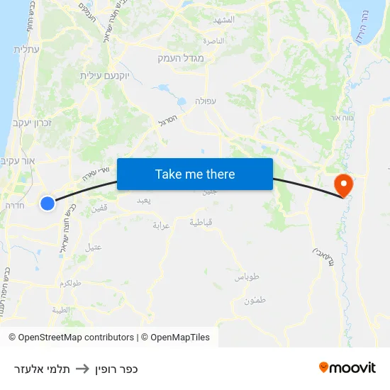 תלמי אלעזר to כפר רופין map