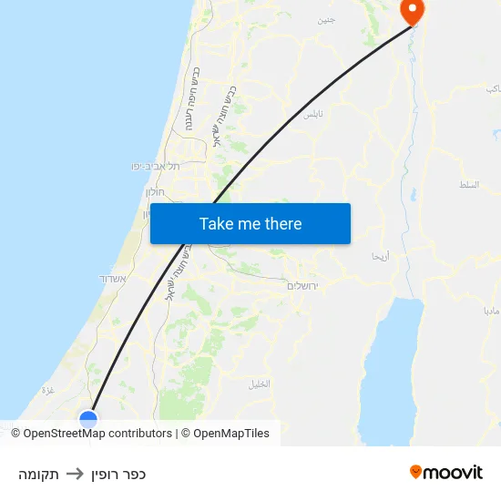 תקומה to כפר רופין map
