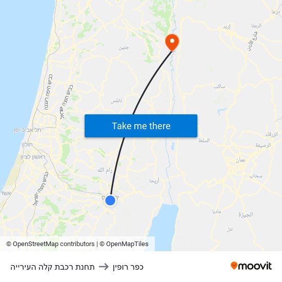 תחנת רכבת קלה העירייה to כפר רופין map