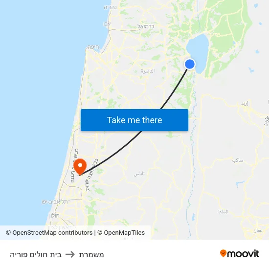 בית חולים פוריה to משמרת map