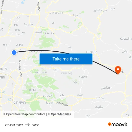 רמת הכובש to יצהר map