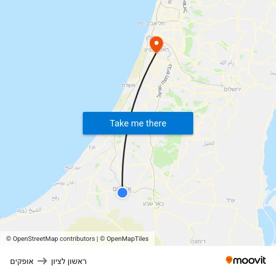 אופקים to ראשון לציון map
