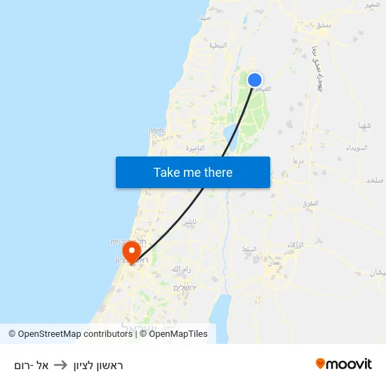 אל -רום to ראשון לציון map