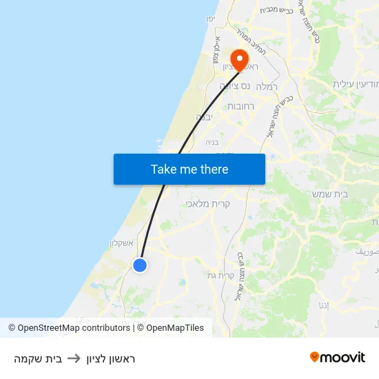 בית שקמה to ראשון לציון map