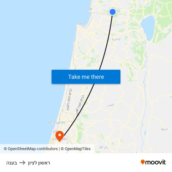 בענה to ראשון לציון map