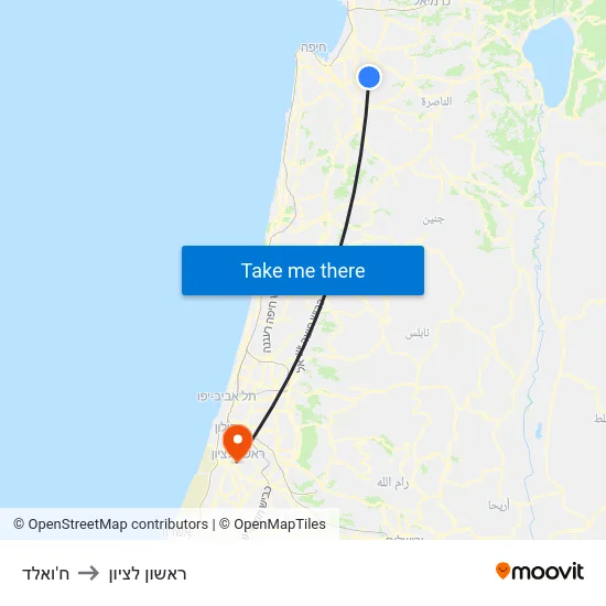 ח'ואלד to ראשון לציון map