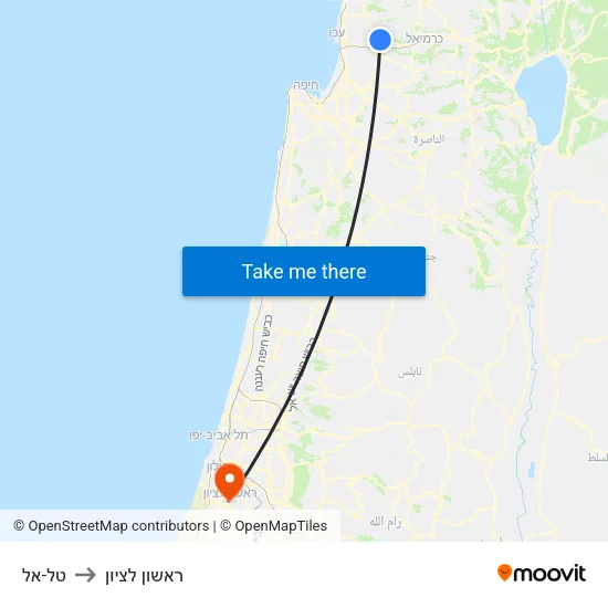 טל-אל to ראשון לציון map