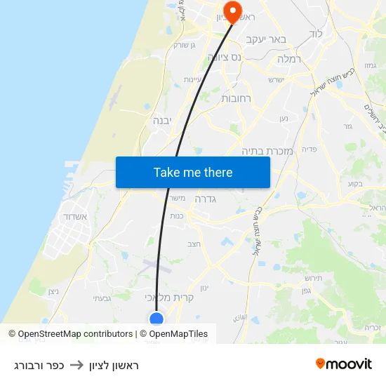 כפר ורבורג to ראשון לציון map