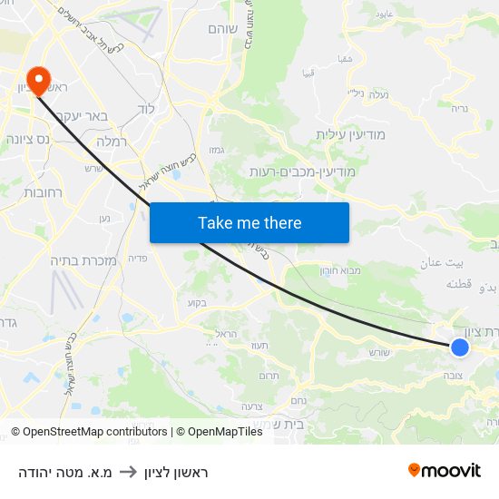 מ.א. מטה יהודה to ראשון לציון map