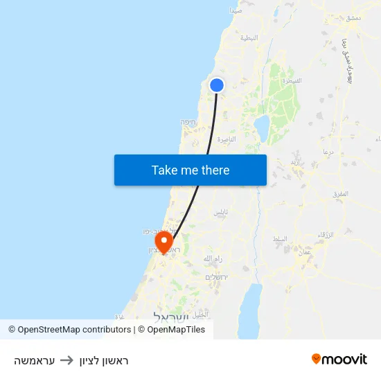 עראמשה to ראשון לציון map