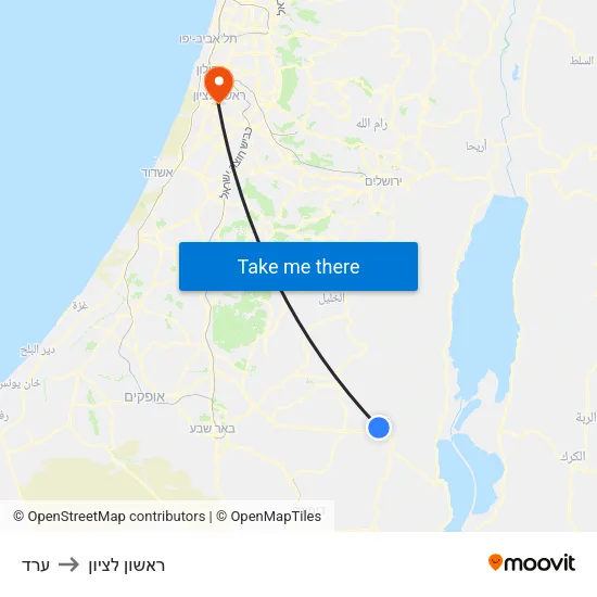 ערד to ראשון לציון map
