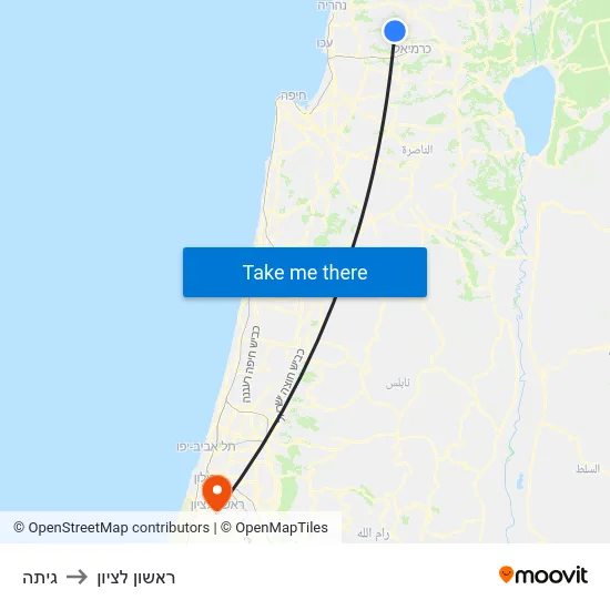 גיתה to ראשון לציון map