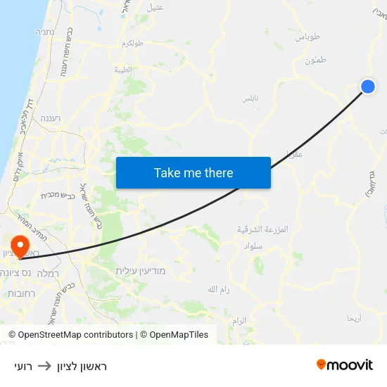 רועי to ראשון לציון map