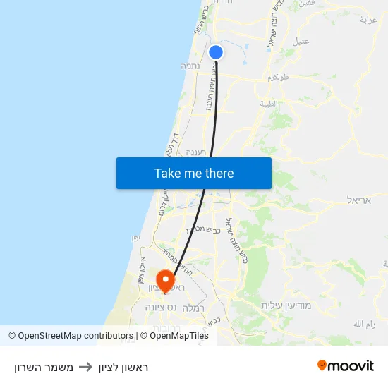 משמר השרון to ראשון לציון map