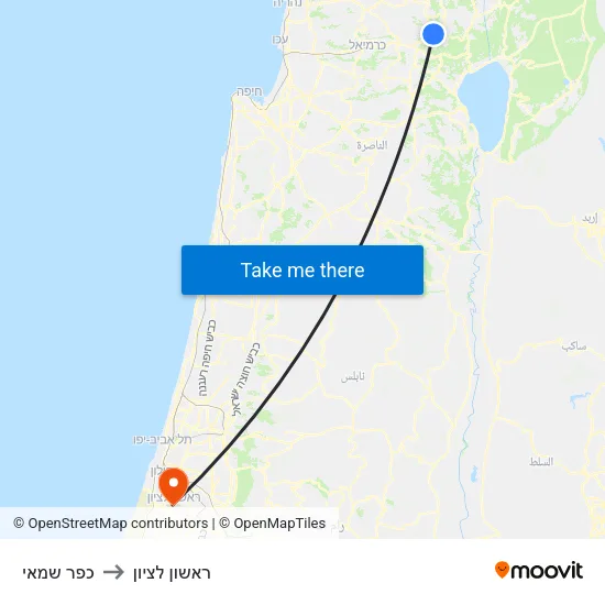 כפר שמאי to ראשון לציון map