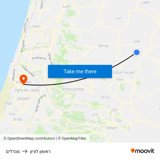 מגדלים to ראשון לציון map