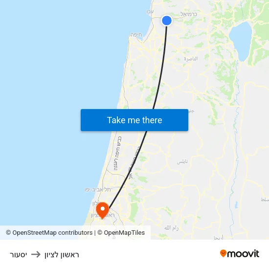 יסעור to ראשון לציון map