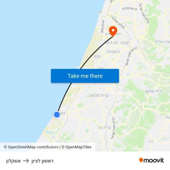 אשקלון to ראשון לציון map