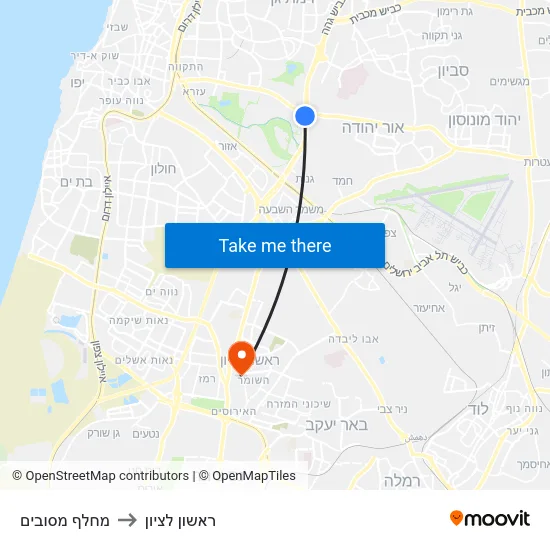 מחלף מסובים to ראשון לציון map