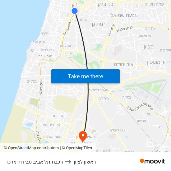 רכבת תל אביב סבידור מרכז to ראשון לציון map