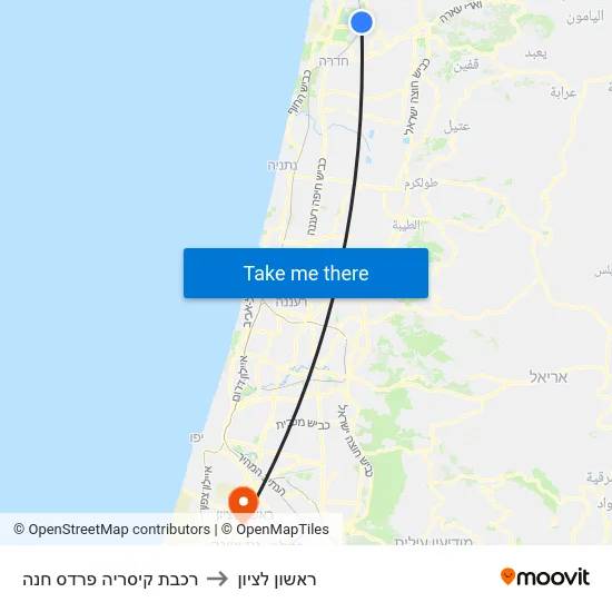 רכבת קיסריה פרדס חנה to ראשון לציון map
