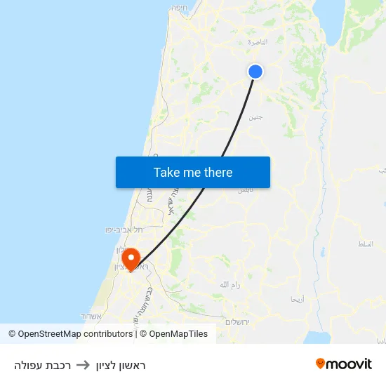 רכבת עפולה to ראשון לציון map