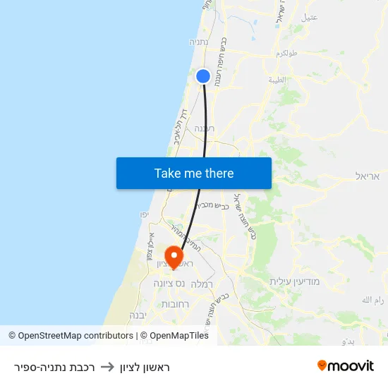 רכבת נתניה-ספיר to ראשון לציון map