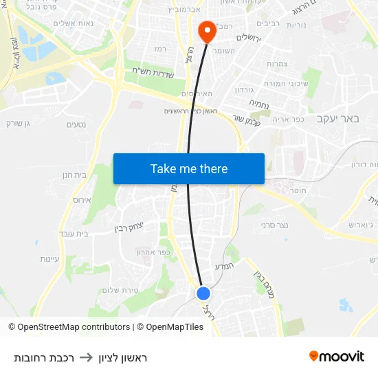 רכבת רחובות to ראשון לציון map