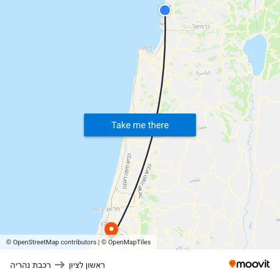 רכבת נהריה to ראשון לציון map
