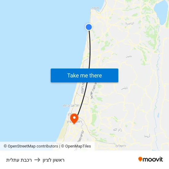 רכבת עתלית to ראשון לציון map