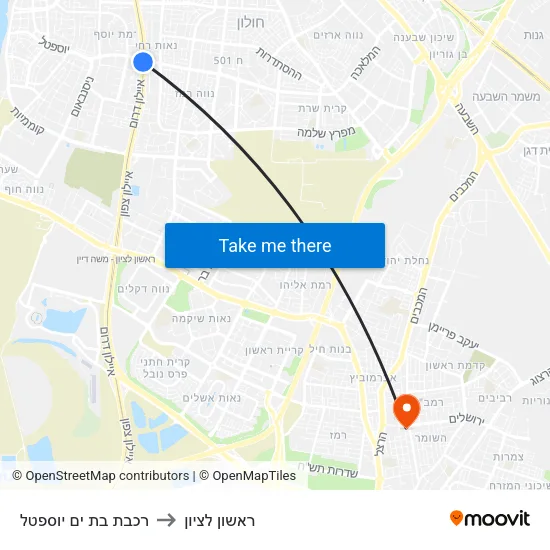 רכבת בת ים יוספטל to ראשון לציון map