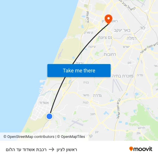 רכבת אשדוד עד הלום to ראשון לציון map