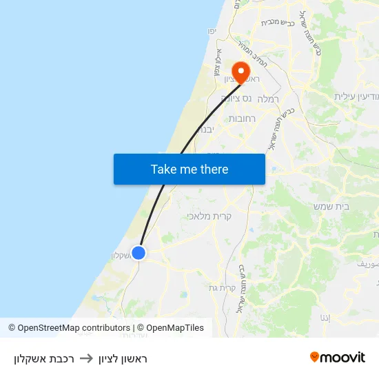 רכבת אשקלון to ראשון לציון map