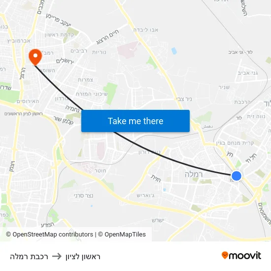 רכבת רמלה to ראשון לציון map