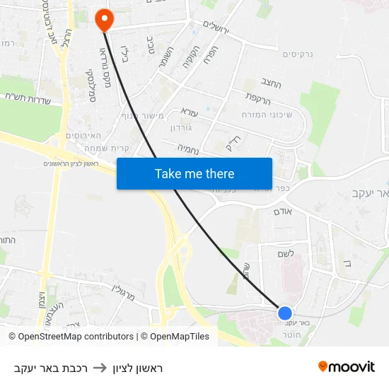 רכבת באר יעקב to ראשון לציון map