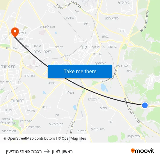 רכבת פאתי מודיעין to ראשון לציון map