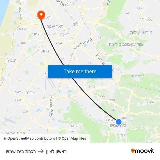 רכבת בית שמש to ראשון לציון map