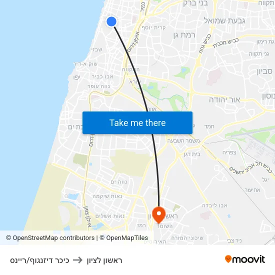 כיכר דיזנגוף/ריינס to ראשון לציון map