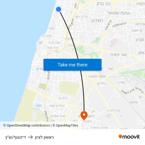 דיזנגוף/ש"ץ to ראשון לציון map