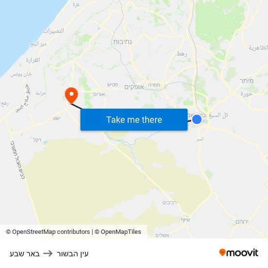 באר שבע to עין הבשור map