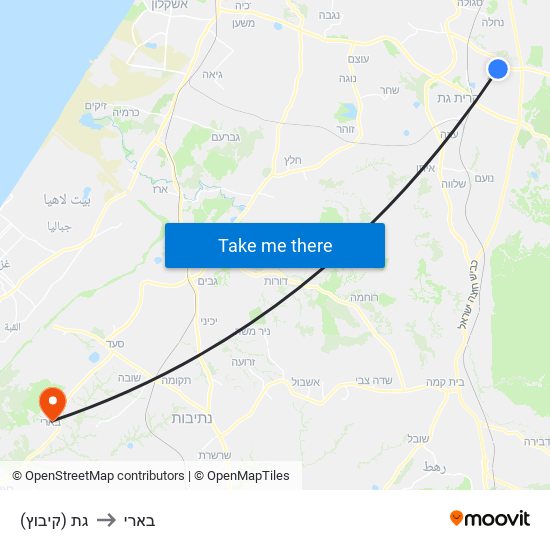 גת (קיבוץ) to בארי map